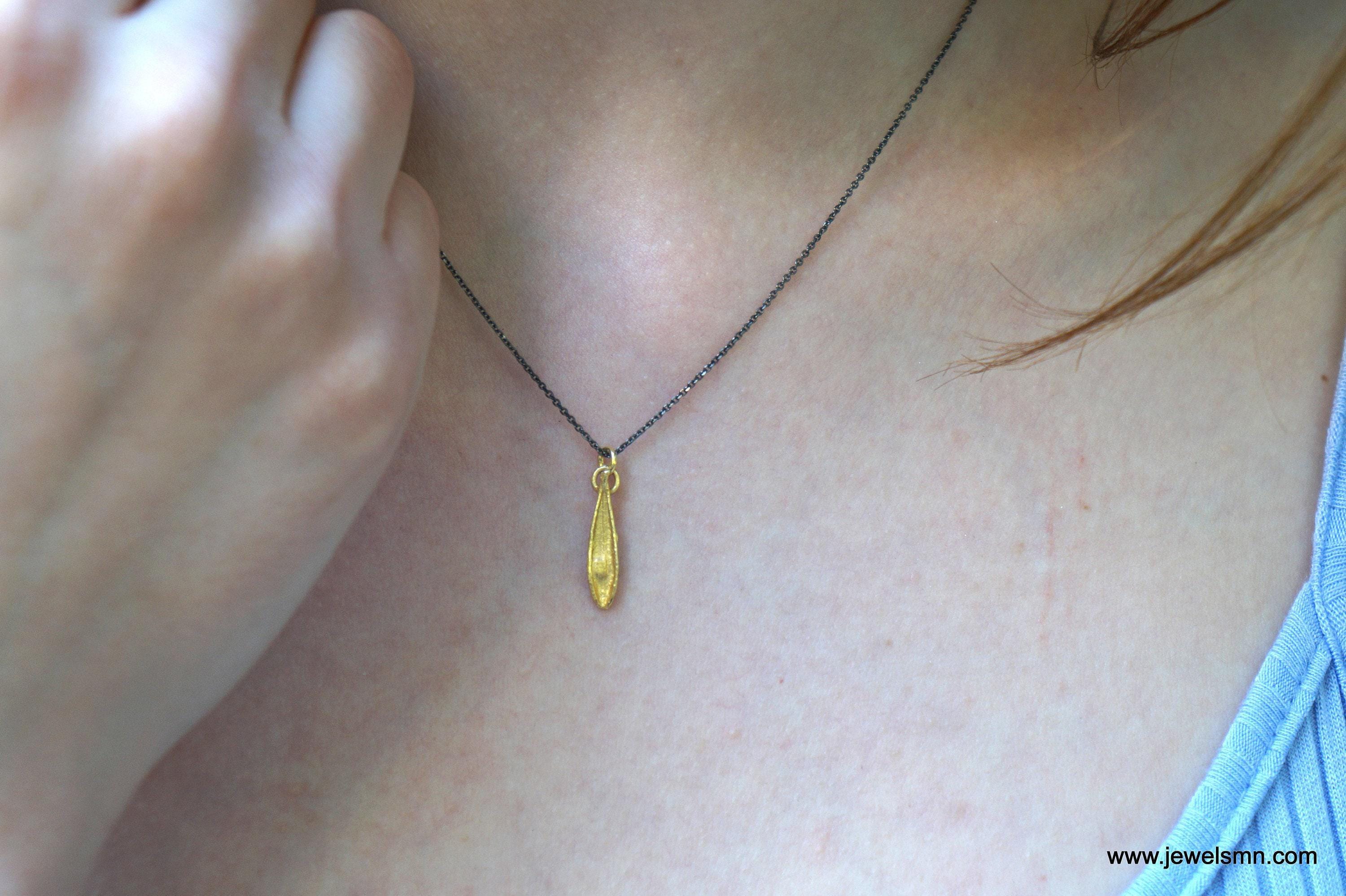 Gold Olive Leaf Necklace, Gold-Plated Sterling Silver Jewelry, Silver Pendant, Gift for Her, Handmade Jewelry