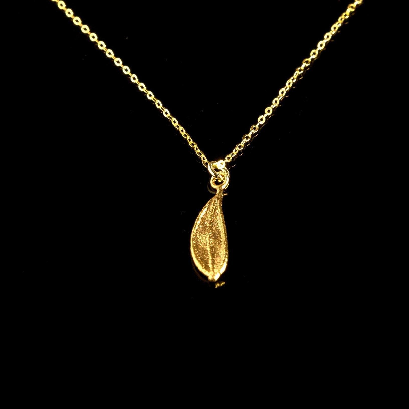 Gold Olive Leaf Necklace, Gold-Plated Sterling Silver Jewelry, Silver Pendant, Gift for Her, Handmade Jewelry