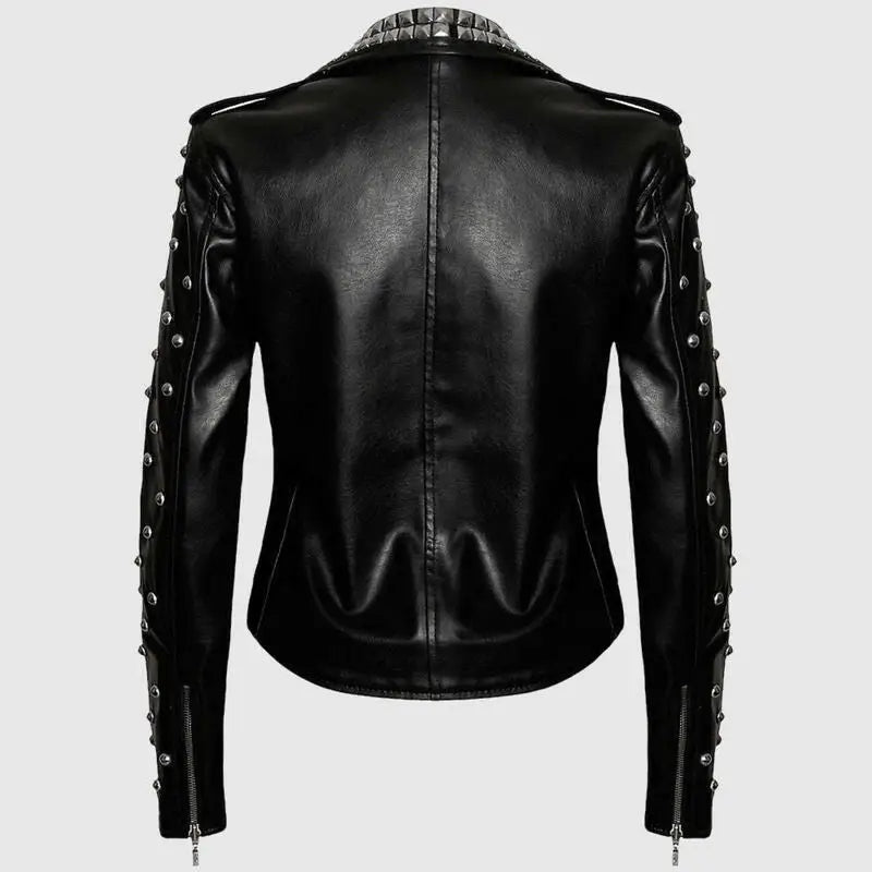 Womens Black Studded Brando Leather Jacket